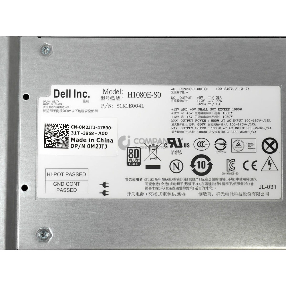 M2JTJ DELL 1080W POWER SUPPLY EQUALLOGIC PS6100 S1K1E003L,H1080E-S0